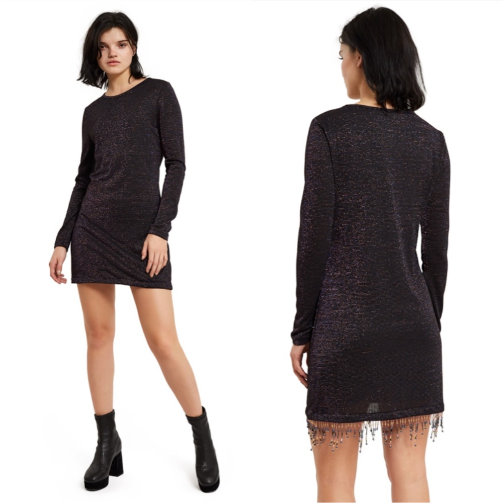 Opening Ceremony Beaded Long-Sleeve Mini Dress